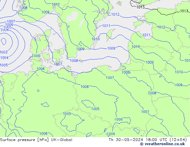 Atmosférický tlak UK-Global Čt 30.05.2024 18 UTC