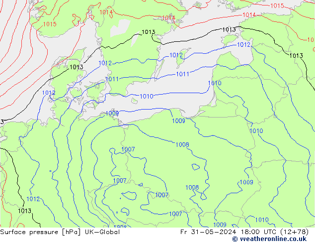 приземное давление UK-Global пт 31.05.2024 18 UTC