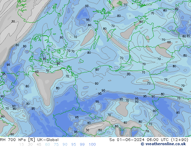 RH 700 hPa UK-Global So 01.06.2024 06 UTC