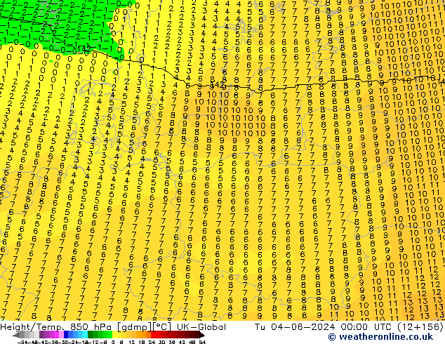 Height/Temp. 850 hPa UK-Global wto. 04.06.2024 00 UTC