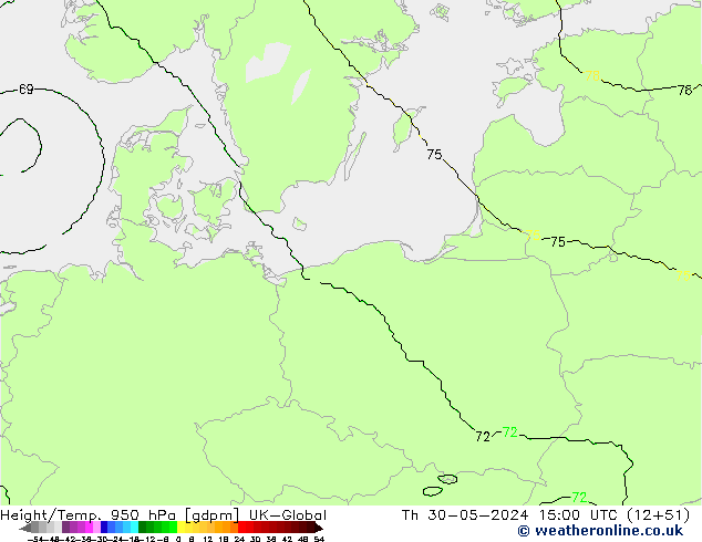Height/Temp. 950 hPa UK-Global gio 30.05.2024 15 UTC