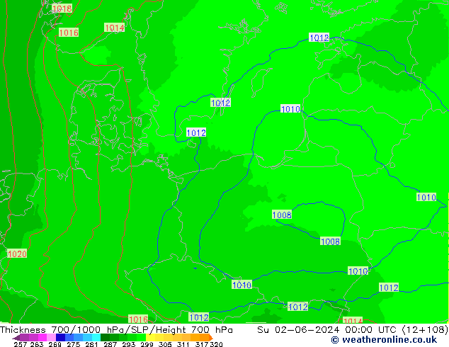 Thck 700-1000 hPa UK-Global Dom 02.06.2024 00 UTC