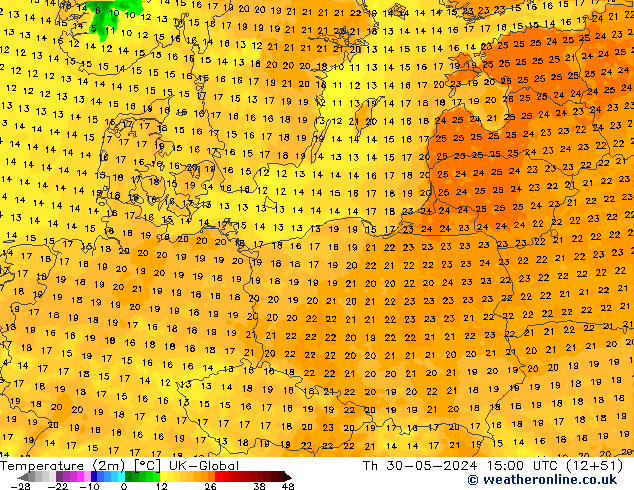 Sıcaklık Haritası (2m) UK-Global Per 30.05.2024 15 UTC