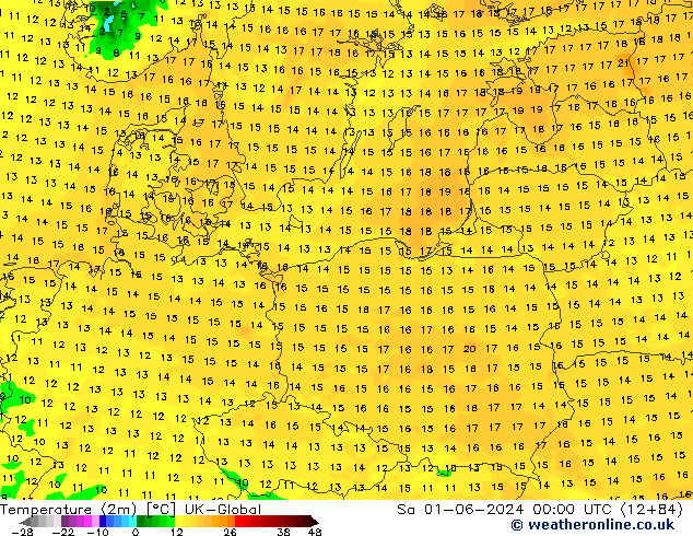 Temperatuurkaart (2m) UK-Global za 01.06.2024 00 UTC