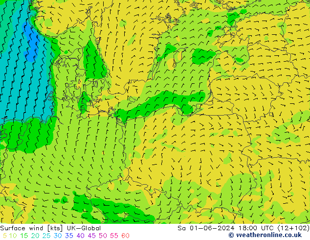Vent 10 m UK-Global sam 01.06.2024 18 UTC