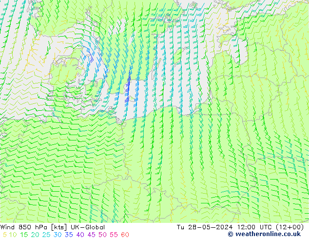 Vento 850 hPa UK-Global mar 28.05.2024 12 UTC