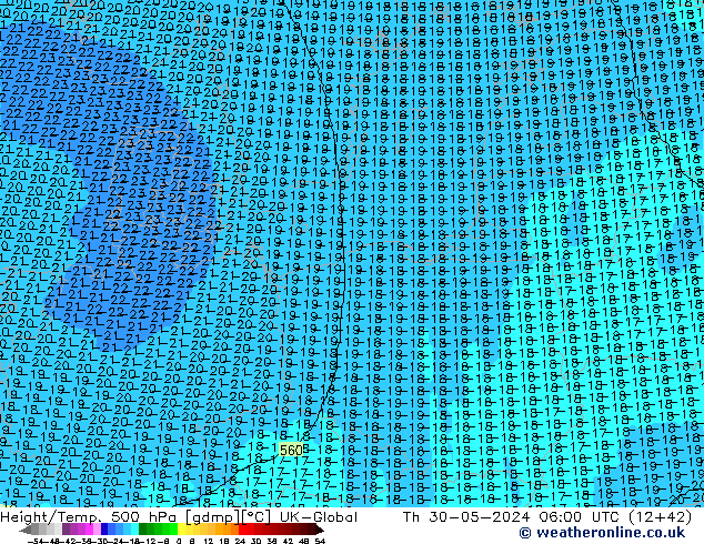 Height/Temp. 500 hPa UK-Global Qui 30.05.2024 06 UTC