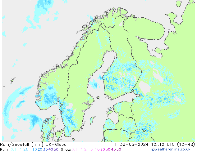 Rain/Snowfall UK-Global czw. 30.05.2024 12 UTC