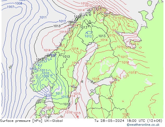 Atmosférický tlak UK-Global Út 28.05.2024 18 UTC