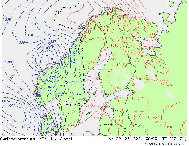 pressão do solo UK-Global Qua 29.05.2024 09 UTC