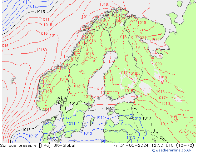 Luchtdruk (Grond) UK-Global vr 31.05.2024 12 UTC