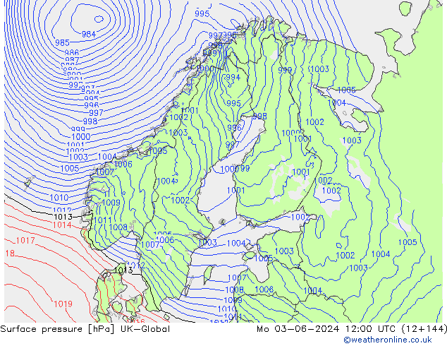 Presión superficial UK-Global lun 03.06.2024 12 UTC