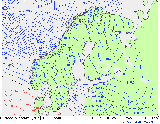 Atmosférický tlak UK-Global Út 04.06.2024 00 UTC