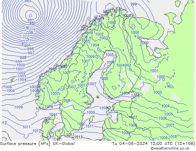 pression de l'air UK-Global mar 04.06.2024 12 UTC