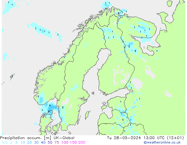 Precipitation accum. UK-Global Tu 28.05.2024 13 UTC