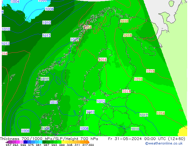 Thck 700-1000 hPa UK-Global Fr 31.05.2024 00 UTC