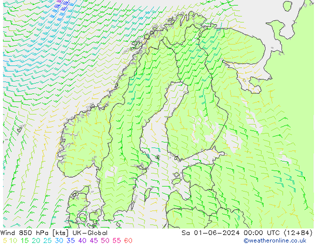 Wind 850 hPa UK-Global za 01.06.2024 00 UTC