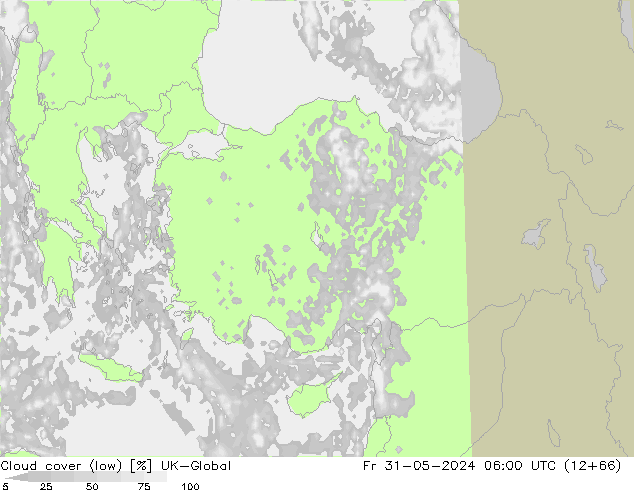 Cloud cover (low) UK-Global Fr 31.05.2024 06 UTC