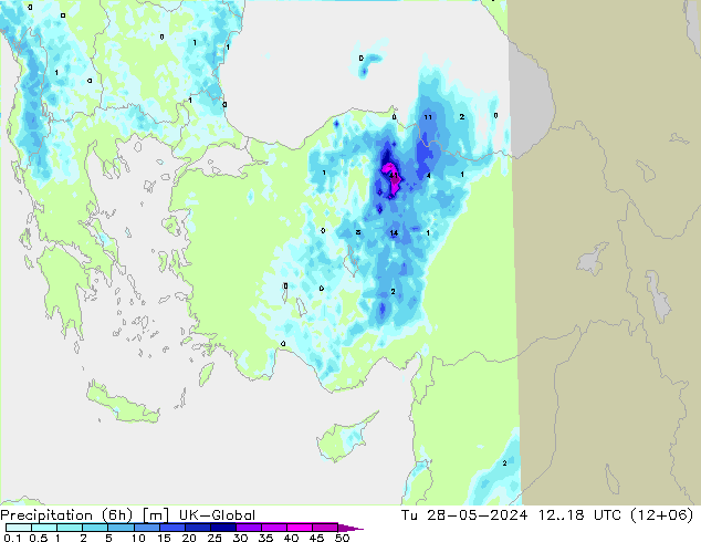 осадки (6h) UK-Global вт 28.05.2024 18 UTC