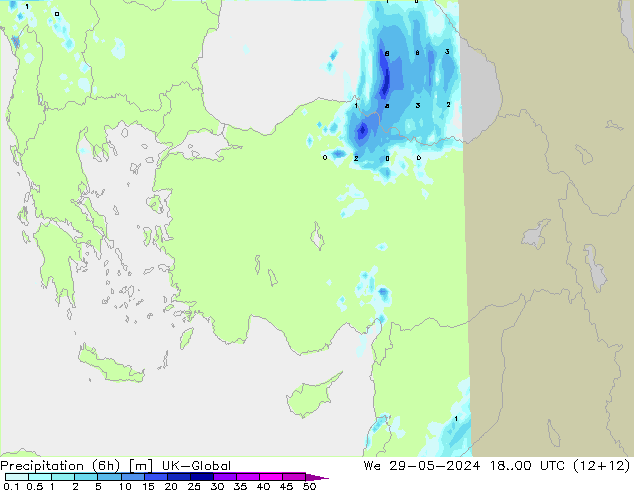 Yağış (6h) UK-Global Çar 29.05.2024 00 UTC