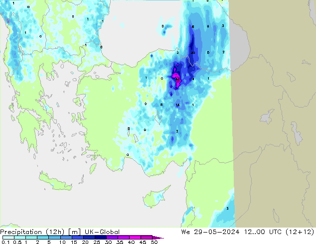 Precipitation (12h) UK-Global We 29.05.2024 00 UTC