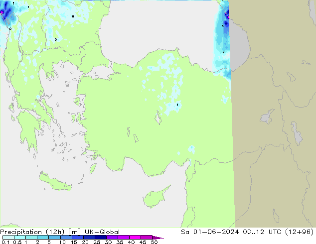 осадки (12h) UK-Global сб 01.06.2024 12 UTC