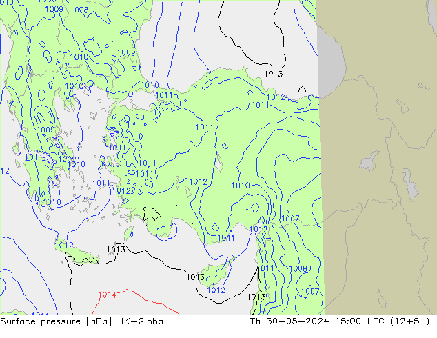 Atmosférický tlak UK-Global Čt 30.05.2024 15 UTC