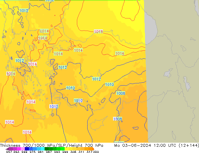 700-1000 hPa Kalınlığı UK-Global Pzt 03.06.2024 12 UTC