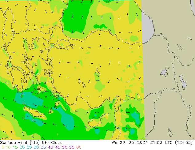 Vent 10 m UK-Global mer 29.05.2024 21 UTC