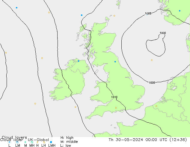 Cloud layer UK-Global чт 30.05.2024 00 UTC