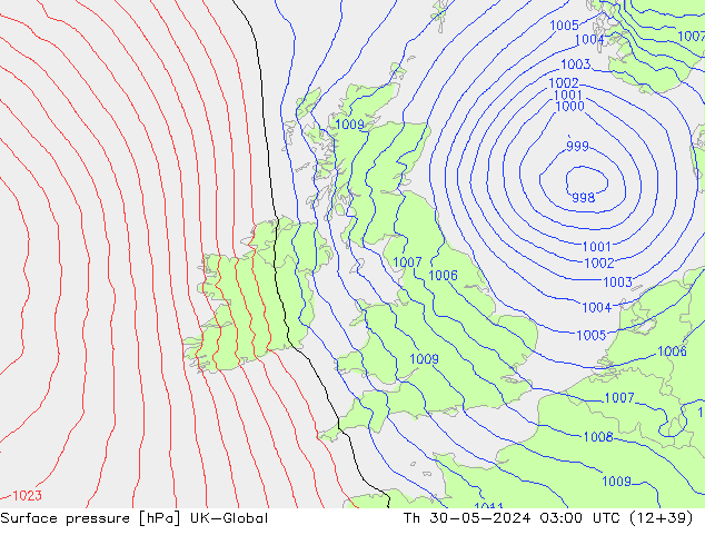 Surface pressure UK-Global Th 30.05.2024 03 UTC