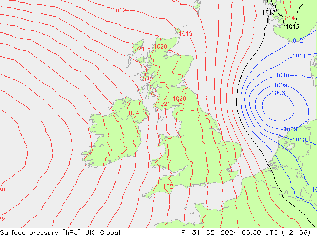 Surface pressure UK-Global Fr 31.05.2024 06 UTC