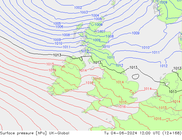 Atmosférický tlak UK-Global Út 04.06.2024 12 UTC