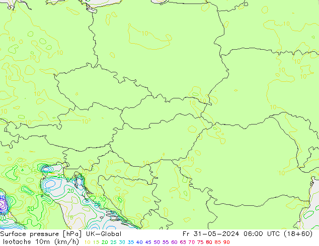 Eşrüzgar Hızları (km/sa) UK-Global Cu 31.05.2024 06 UTC