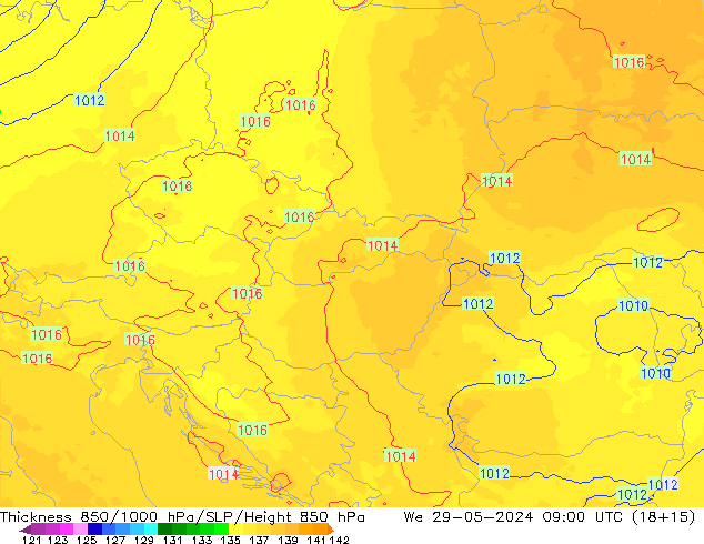 Thck 850-1000 hPa UK-Global We 29.05.2024 09 UTC