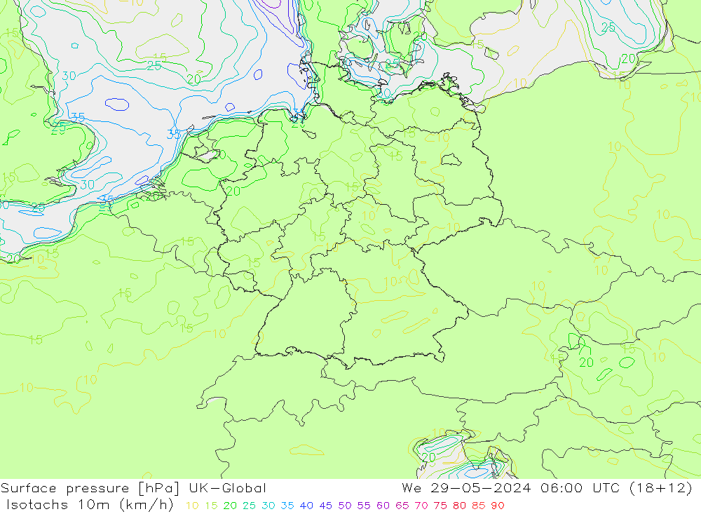 Isotachen (km/h) UK-Global wo 29.05.2024 06 UTC