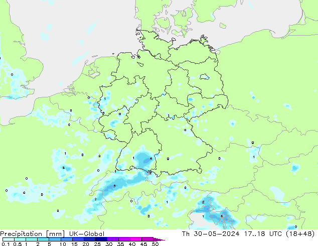 Precipitation UK-Global Th 30.05.2024 18 UTC