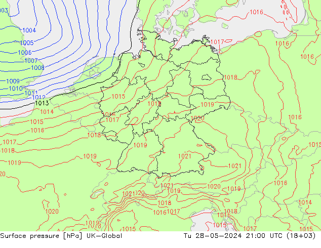 Presión superficial UK-Global mar 28.05.2024 21 UTC