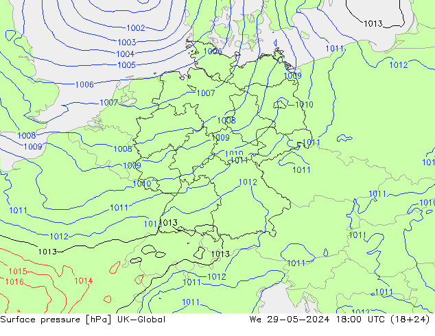 Atmosférický tlak UK-Global St 29.05.2024 18 UTC