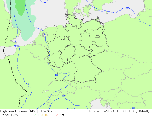High wind areas UK-Global Th 30.05.2024 18 UTC