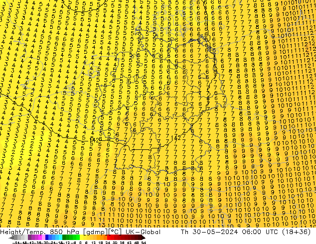Yükseklik/Sıc. 850 hPa UK-Global Per 30.05.2024 06 UTC