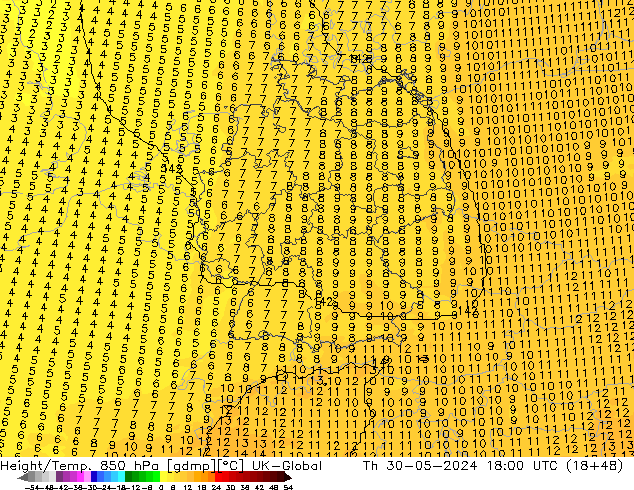 Height/Temp. 850 hPa UK-Global Qui 30.05.2024 18 UTC