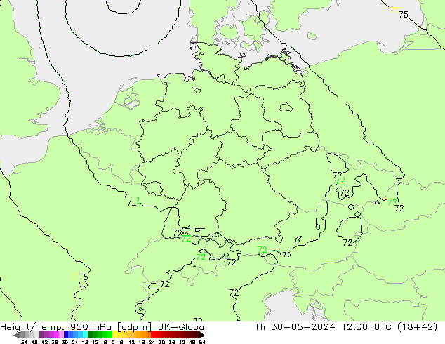 Yükseklik/Sıc. 950 hPa UK-Global Per 30.05.2024 12 UTC