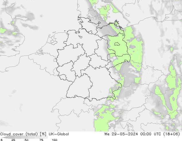 Nubes (total) UK-Global mié 29.05.2024 00 UTC