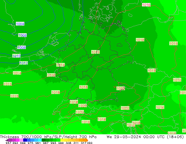 Thck 700-1000 hPa UK-Global We 29.05.2024 00 UTC