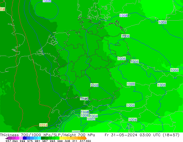 700-1000 hPa Kalınlığı UK-Global Cu 31.05.2024 03 UTC