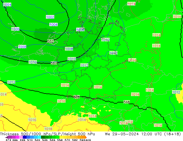 Thck 500-1000hPa UK-Global We 29.05.2024 12 UTC