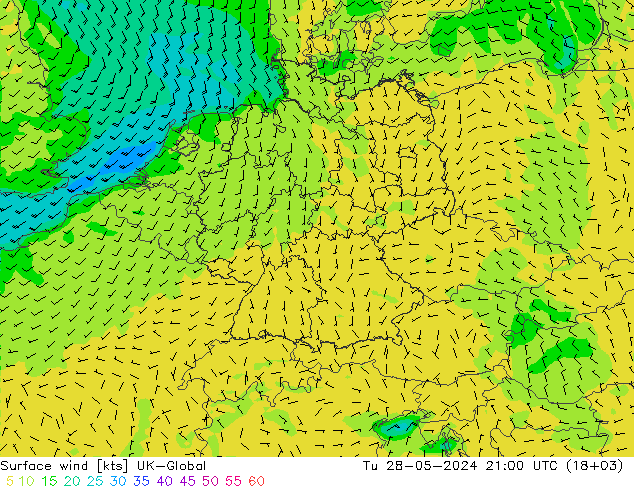 Wind 10 m UK-Global di 28.05.2024 21 UTC