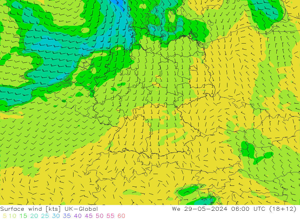 Rüzgar 10 m UK-Global Çar 29.05.2024 06 UTC