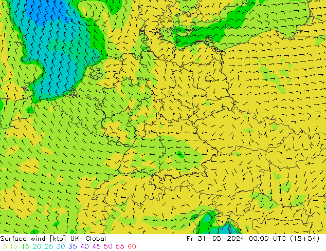 Surface wind UK-Global Pá 31.05.2024 00 UTC